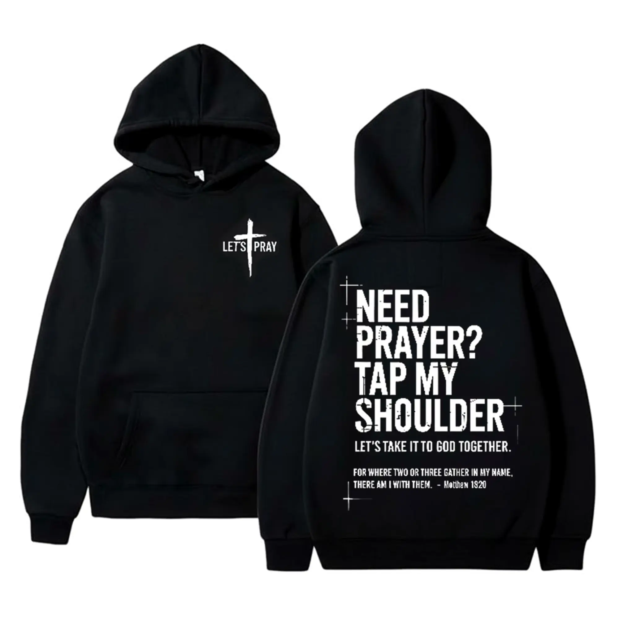 Men's Streetwear Hoodie, Oversized Christian Graphic Long Sleeve Sweatshirt, Comfy Heavyweight Cotton Blend, Longsleeves, Tops, Sweatshirts, Menswear, Print