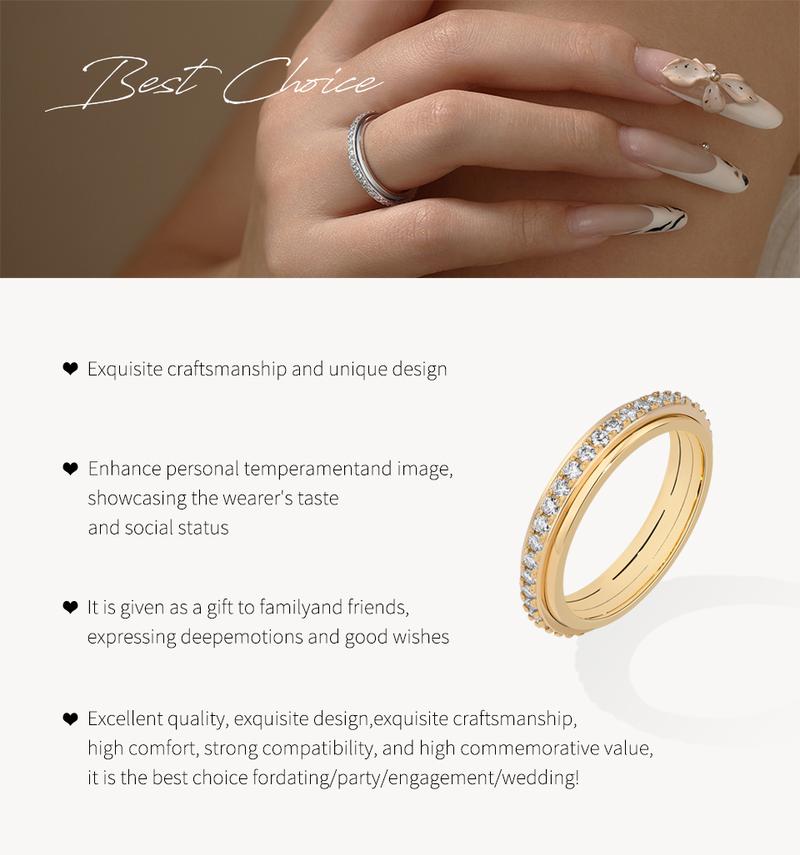 ATTAGEMS Eternal Round Cut Lab-Grown Moissanite Ring for Women and Men Unisex Daily Wear Sterling Silver Parties Engagement Wedding Eternity Band Jewelry Gift R346