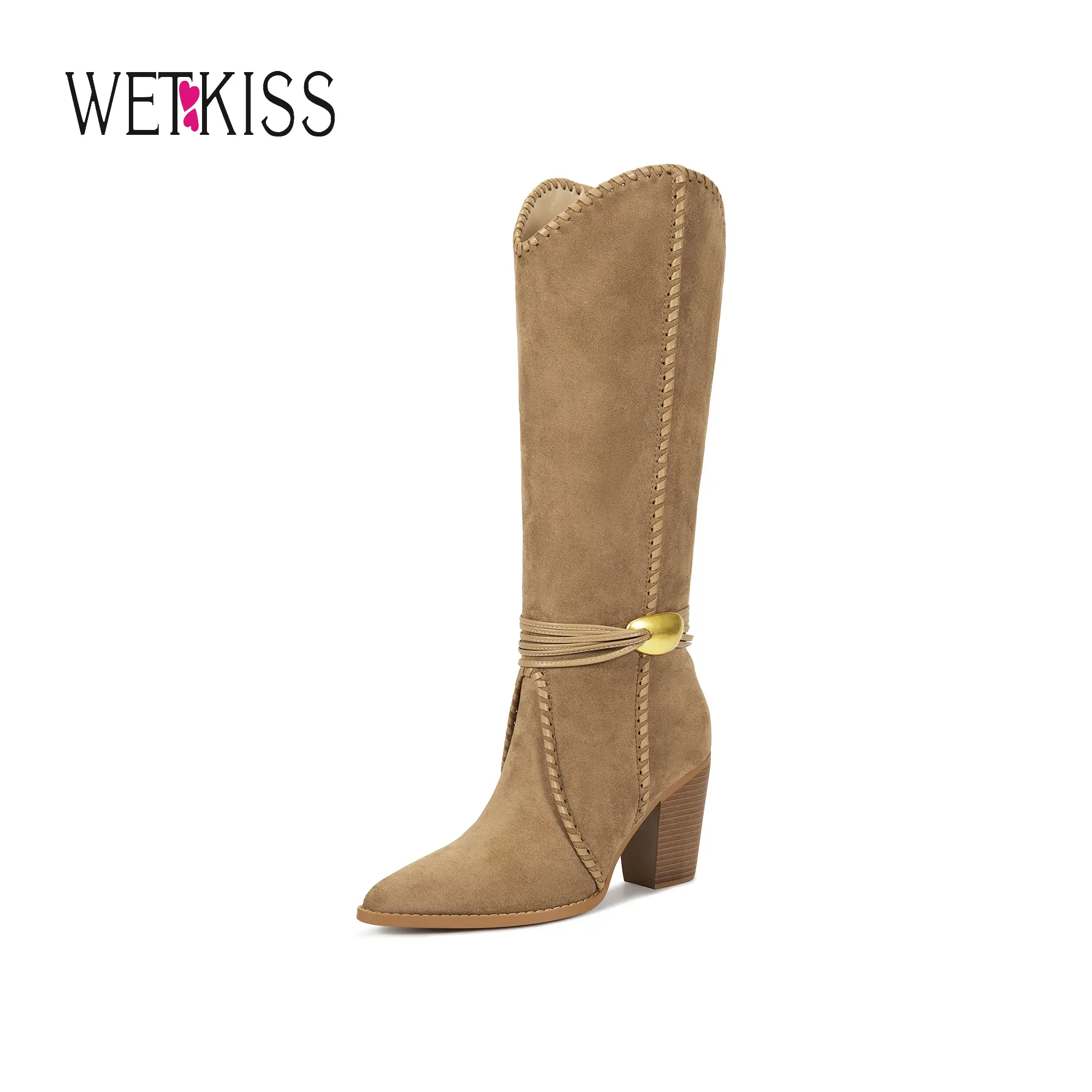 Wetkiss Cowboy Boots for Women Suede Knee High Cowgirl Boots, Braided Detailing, Metal Buckle, Pointed Toe, Chunky Heel, Fashion Retro Western Tall Boot #WeeklyDeals#tiktokshopbacktoschool #tiktokshopsummersale