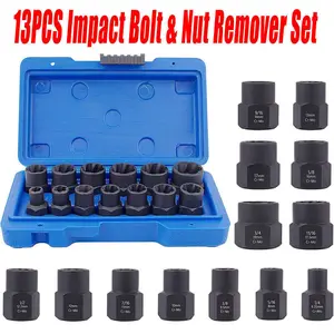 Impact Bolt Extractor Set Nut Remover Set Stripped Extraction Socket Tool 13Pcs
