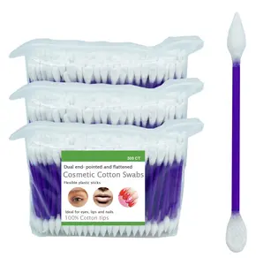 Precision Cotton Swabs 900pcs with Pointed & Flattened Tips for Makeup Application 3x300pcs in Bags Dual Tipped Applicators 100% Cotton on Plastic Sticks