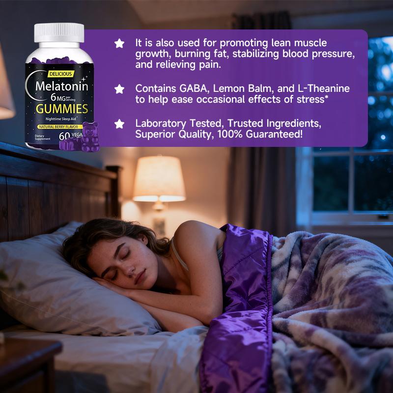 Sleep Gummy - Melatonin, Vitamin D, Magnesium, Lemon Balm Extract, Gelatin-Free, Gluten-Free, Vegan & Non-GMO
