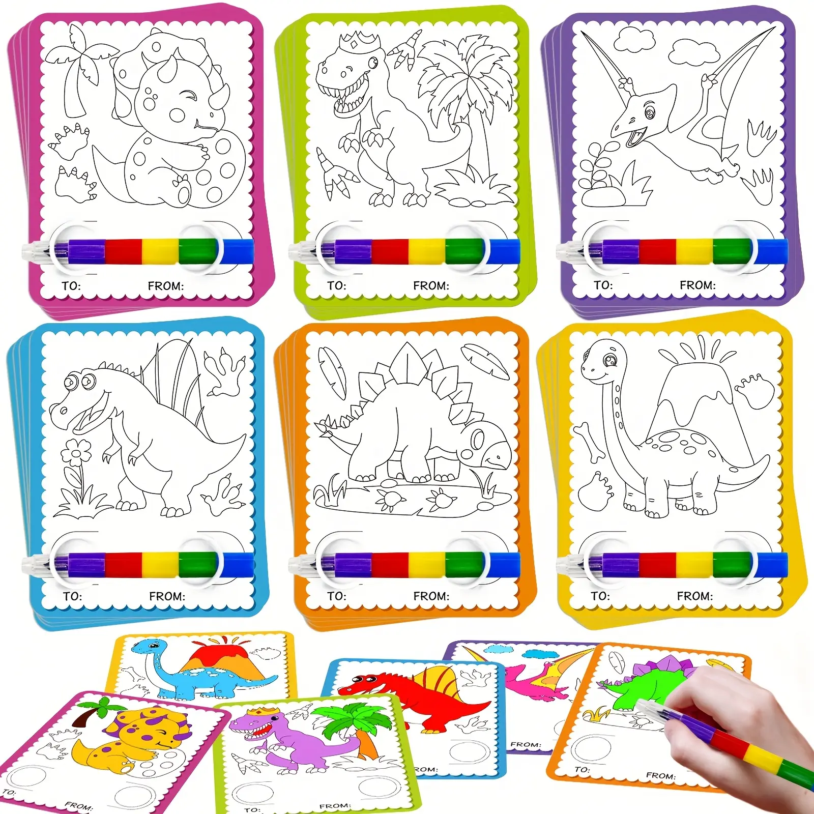24pcs Kids' Dinosaur Theme Educational Coloring Flash Cards & Stacking Crayons Set - Party Favors, Goodie Bag Fillers, Motivate and Reward Students, Versatile Uses