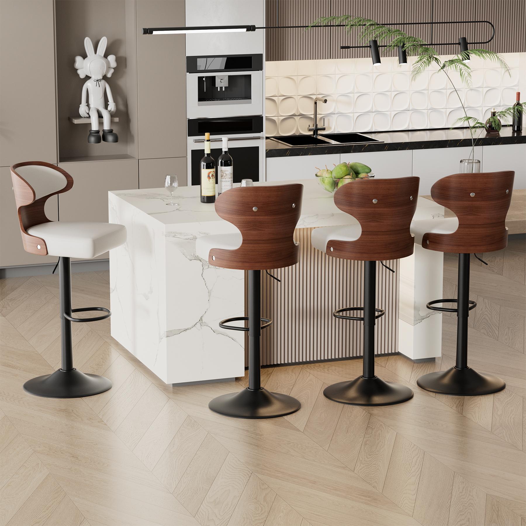 Bar Stools Set of 2 Seat Adjustable Height 24.5-33.5IN - Bentwood Swivel Barstools with Back & Footrest - PU Leather Upholstered Bar Chair for Bar, Kitchen, Dining Room