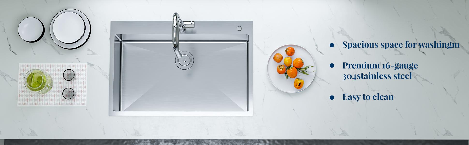 【GARVEE】Kitchen Sink,33 Inch Drop in Kitchen Sink, 33 x 22 Kitchen Sink Drop in 16 Gauge Stainless Steel Kitchen Sink Top Mount Single Bowl Deep Kitchen Sink and Accessories,Workstation Sink