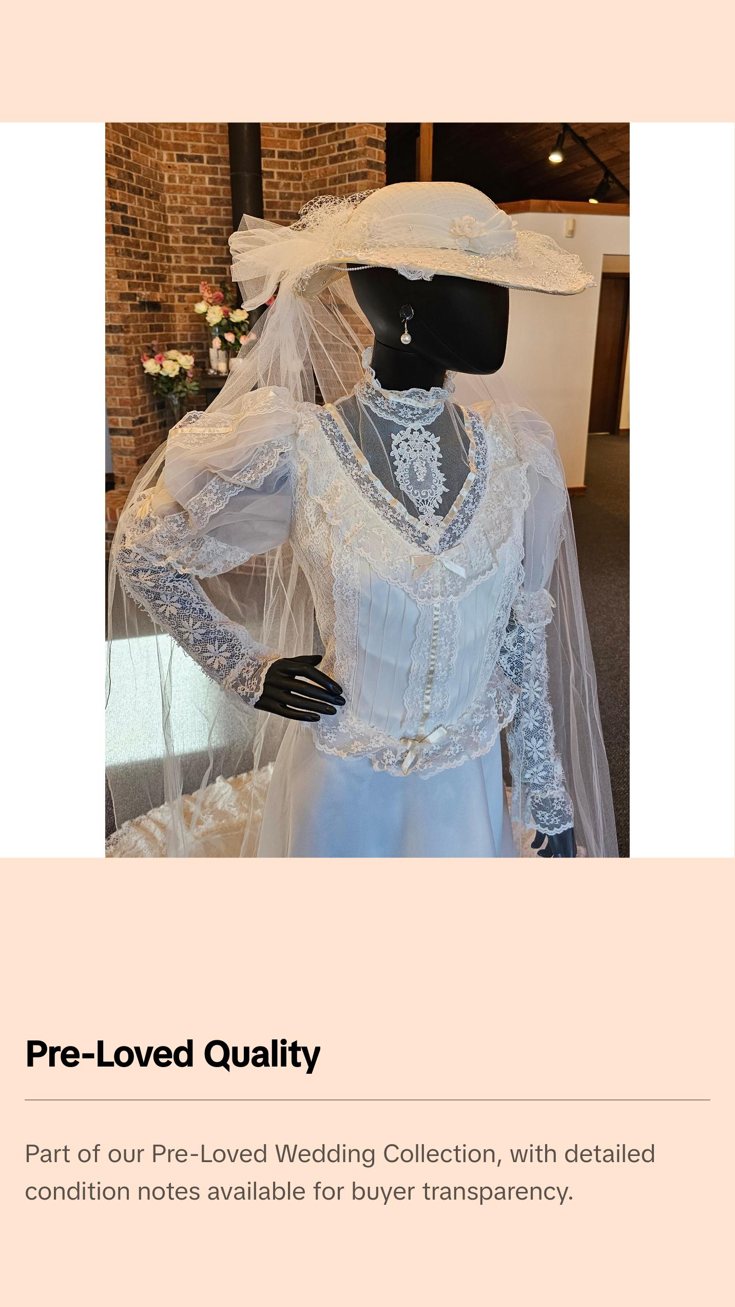 Vintage Ivory Victorian Wedding Gown/ Hat