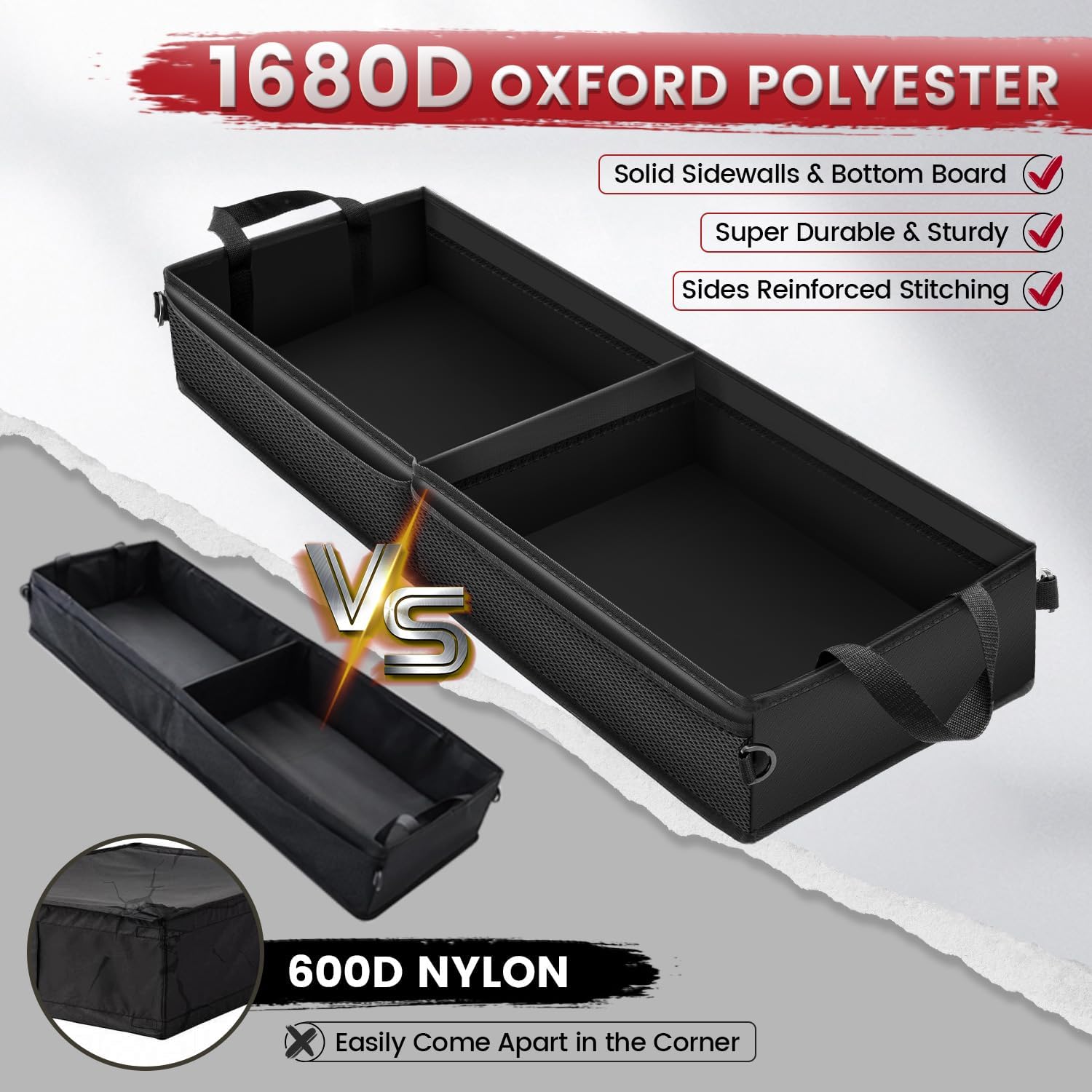 Canvcle Under Seat Truck Organizer Storage Box with 1 Removable Divider & 5 Storage Mesh Bag, Collapsible Trunk Organizer for Car, SUV, Truck, or Van(Full Size Trucks) Two large storage compartments