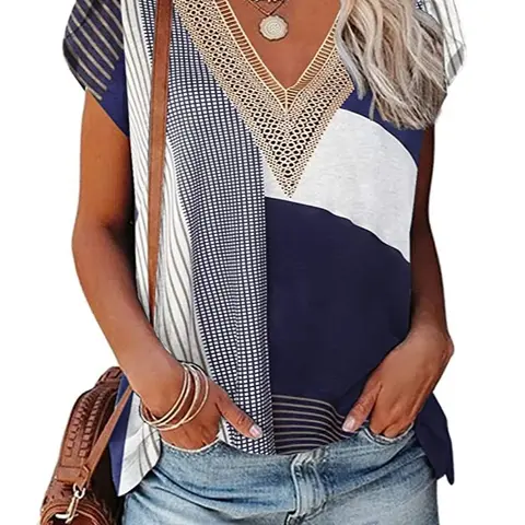 【Limited time deal】【Fast Shipping】[Flash Sale] ETCYY Woven Airflow V Neck Top (Size S-3XL) Women's Fashion Casual Comfy Short Sleeve Tee Blouses [Blowout Clearance]