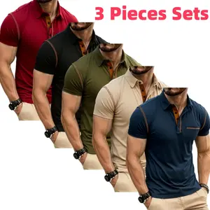 3 Pieces Sets Fashion Men's Polo Shirts Short Sleeve Golf Tshirt For Men Casual Outdoor Tennis T-Shirt Fashion Slim Fit Polos