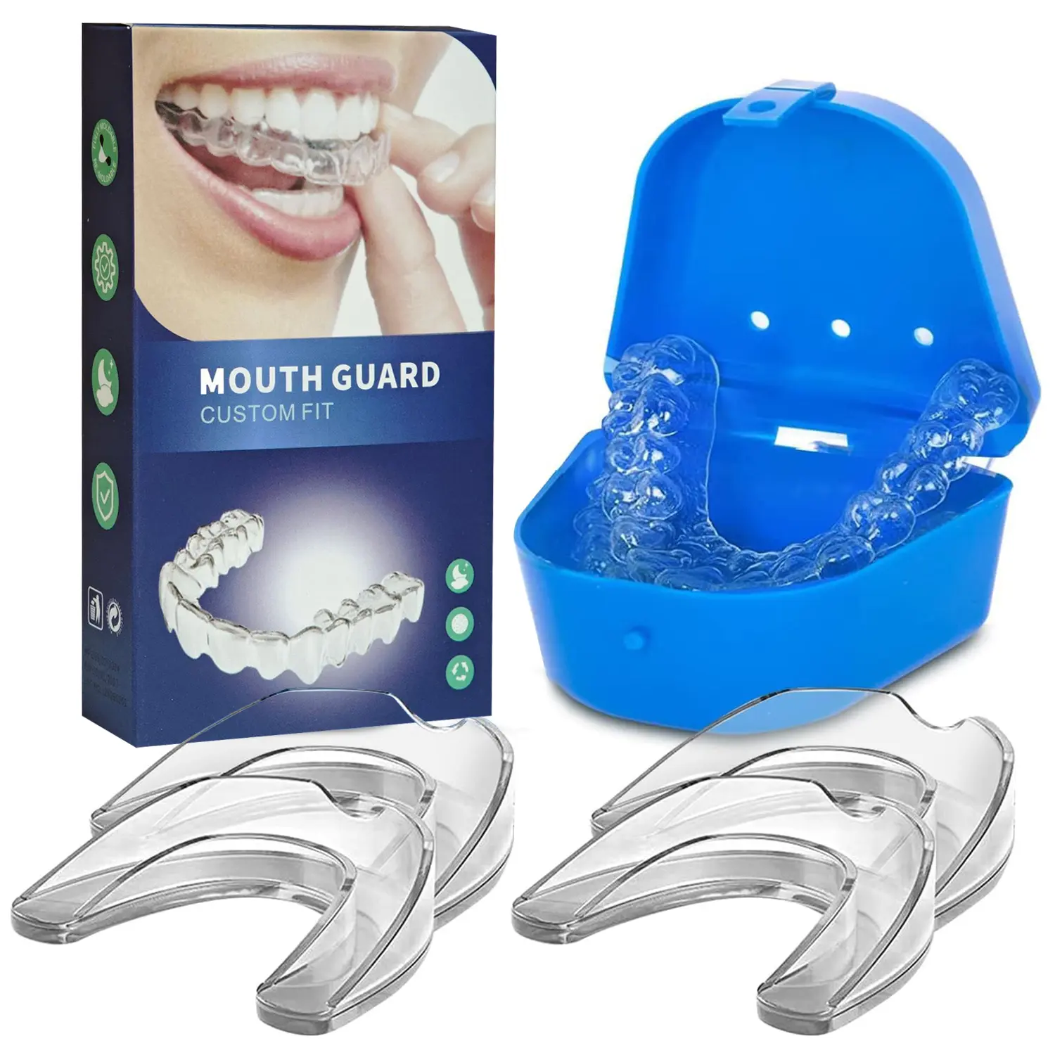 Adults' 4-Pack EVA Moldable Mouth Guards - Custom Fit Night Guard for Grinding Teeth at Night, Clenching Stopper, Reusable with Protective Case, EVA Material, Mouth Guard For Grinding Teeth At Night, Nightguards For Grinding Teeth
