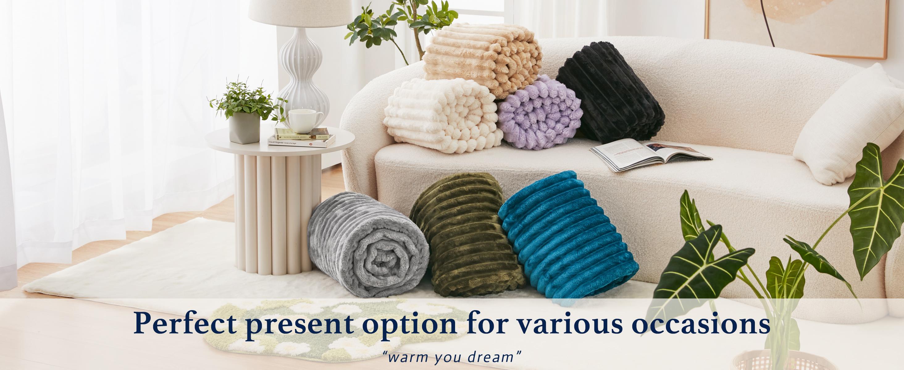 3D Stripe Jacquard Fleece Throw Cozy Lightweight Blanket for All Seasons 4 Sizes &Muit  Colors Soft Touch Home Decor