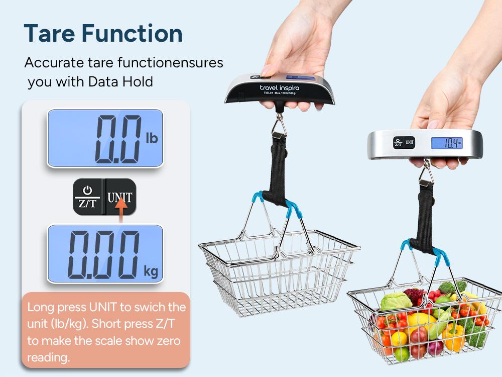 Travel Inspira Digital Luggage Scale, Portable Pet Scale for Accurate Weighing, 110lbs Hanging Baggage Scale with Backlit LCD Display, Portable Suitcase Weighing Scale with Hook & Strong Straps, Battery Included, Travel Essentials for Travelers