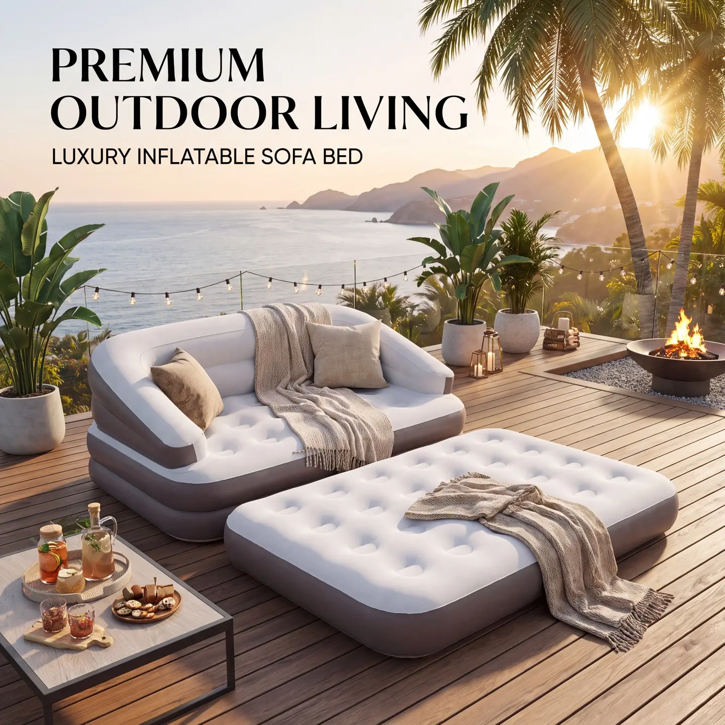 5-in-1 inflatable sofa bed-portable inflatable cushion sofa bed with flocking top-dual-size air sofa, used for tent camping/car travel backpack/family leisure, portable and convenient, with charging pump