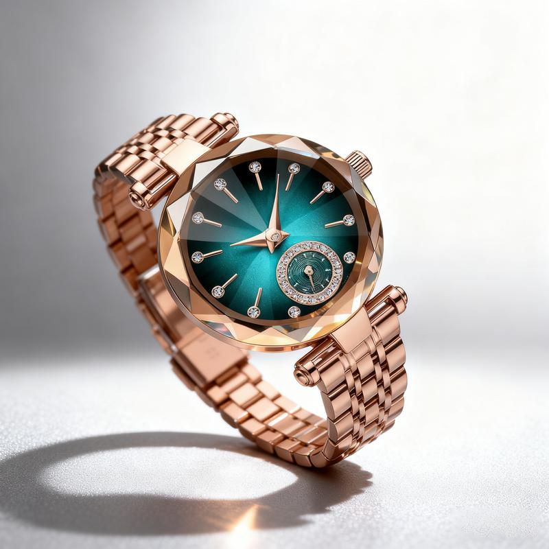 [Mother's Day Gift] Women's Rose Gold Tone Bracelet Watch With Geometric Sparkling Bezel  Elegant Jewelry Style