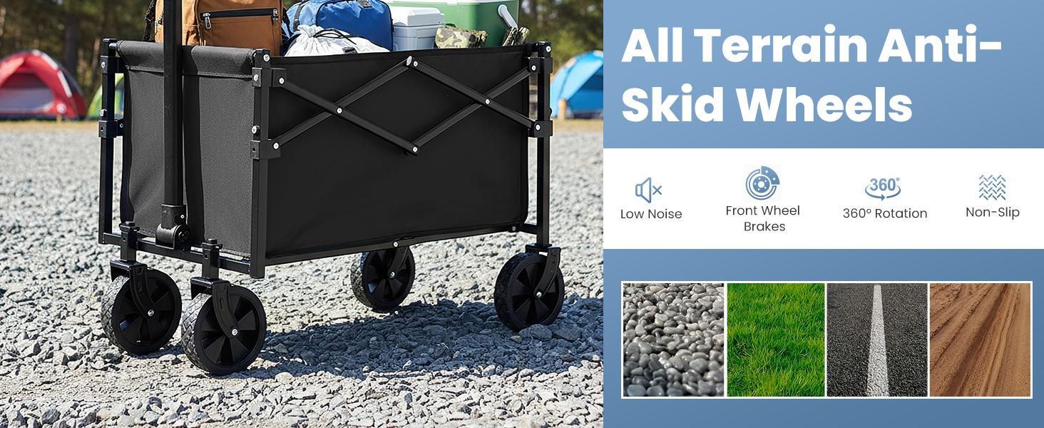 【Upgraded】Collapsible Wagon with Wheels, 176 lbs Wagons Carts Foldable Wagon Cart with Flexible Handle, Lightweight Portable Folding Utility Grocery Shopping Cart for Grocery Sports Garden Camping