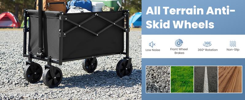 【Upgraded】Collapsible Wagon with Wheels, 176 lbs Wagons Carts Foldable Wagon Cart with Flexible Handle, Lightweight Portable Folding Utility Grocery Shopping Cart for Grocery Sports Garden Camping