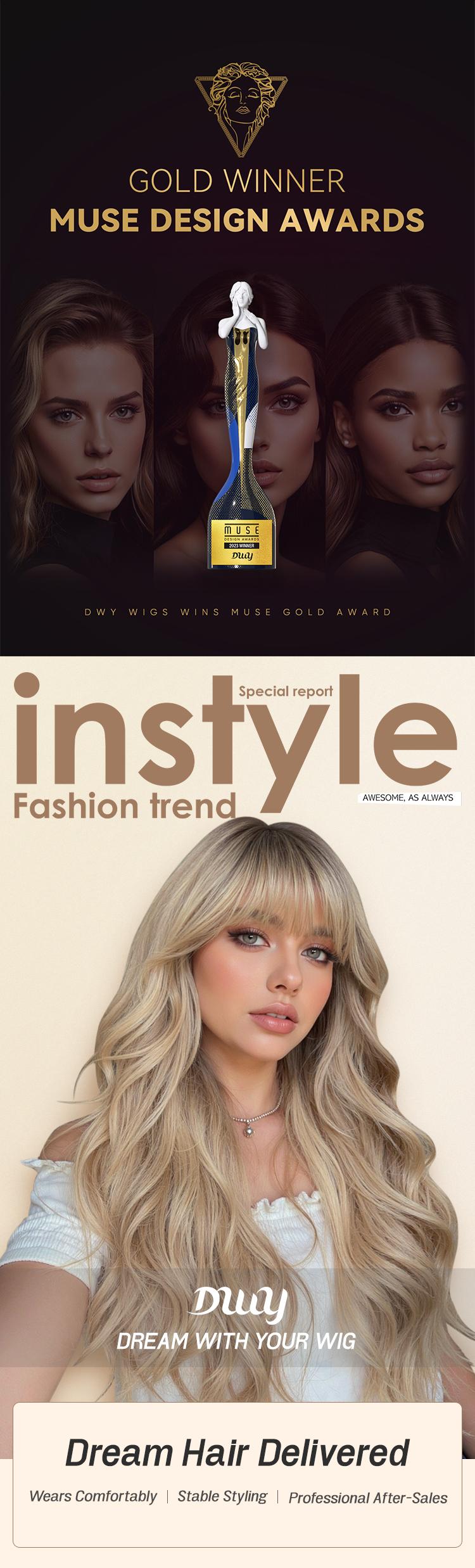 Loni Plus C-DWY New Technology! Bionic Silk Top 24-Inch Long Wave Light Brown Glueless Synthetic Wig with Bangs for Women High-Quality Premium Fiber Easy Wear Comfortable Fit