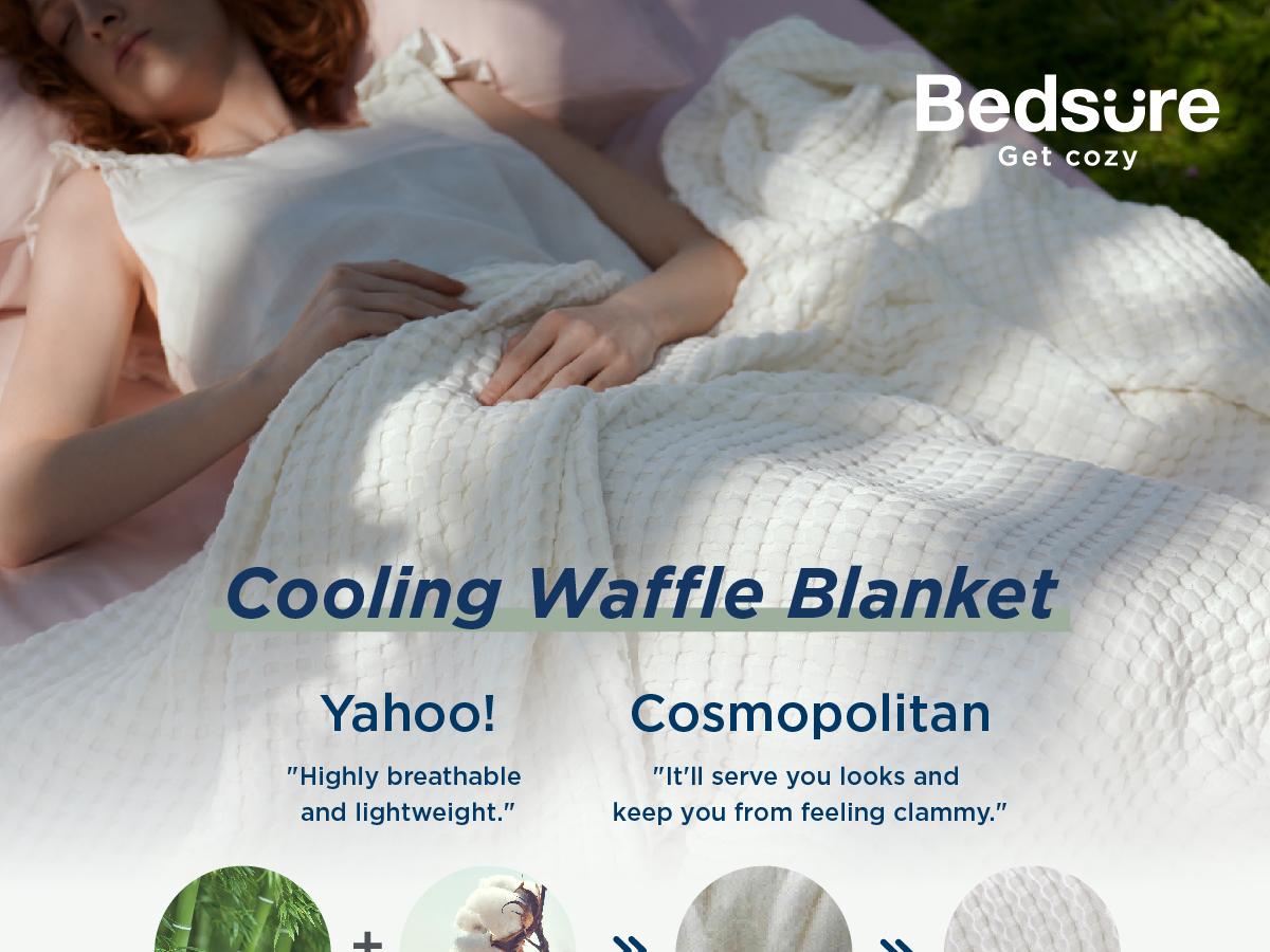 Bedsure Cooling Cotton Waffle  Blanket - Lightweight Breathable Blanket of Rayon Derived from Bamboo for Hot Sleepers, Luxury Throws for Bed, Couch and Sofa