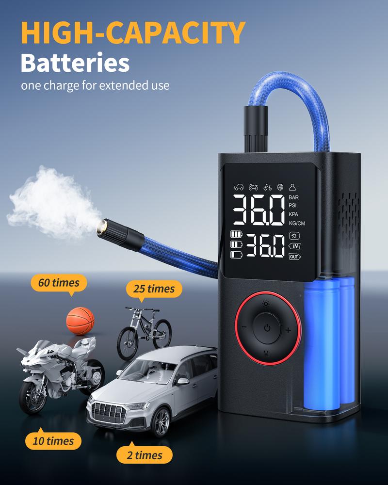 Powools  Cordless Tire Inflator Portable Air Compressor with Large Capacity Battery Wireless Digital Display Enhanced Safety Features for Cars & Inflatables