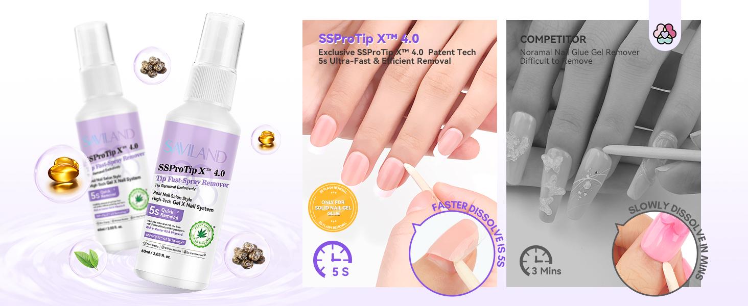 SSProTip X Press-on Nail Glue Remover: 60ml Quick Odorless Removal without Acetone Enriched Castor Oil & Vitamin E Easy Home Use Nail Care & Manicure SSProTip X Press-on Nail Glue Remover: 60ml Quick Odorless Removal without Acetone Enriched Castor Oil & Vitamin E Easy Home Use Nail Care & Manicure