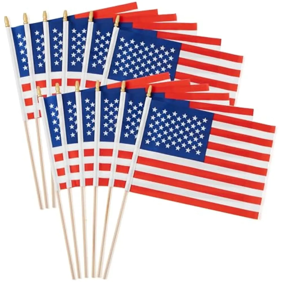 12 Pcs 11'' x 8'' July 4th American Flags with Sticks, Fabric USA Flags with Wooden Poles, Handheld Flags for Patriotic Parade Outdoor Yard Decor, Memorial Independence Day Party Supply