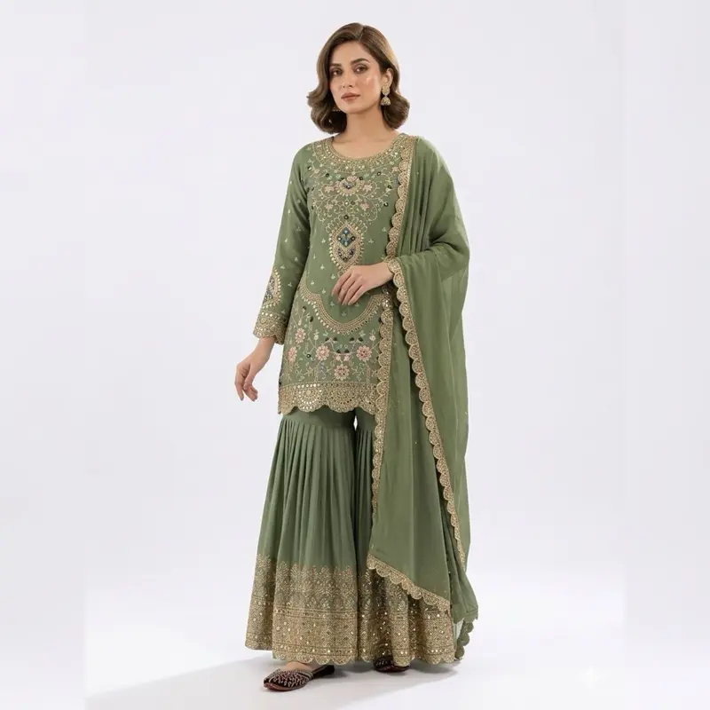 Women's Ethnic Long-Sleeve Modest Indian Sharara Dress - Summer Casual Party Basic Wear