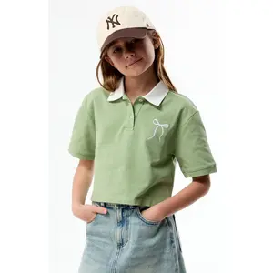 Pacsun Kids Sage Bow Embroidered Cropped Polo Shirt