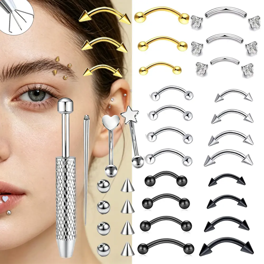 Eyebrow Piercing Jewelry 16g 6mm/8mm/10mm/12mm Stainless Steel Curved Barbell Tiny Eyebrow Ring Vertical Labret Lip Jewelry Ear Rook Helix Conch Daith For Women Men Daith piercing jewelry  Cartilage Tragus Earrings for daily wear body jewellry