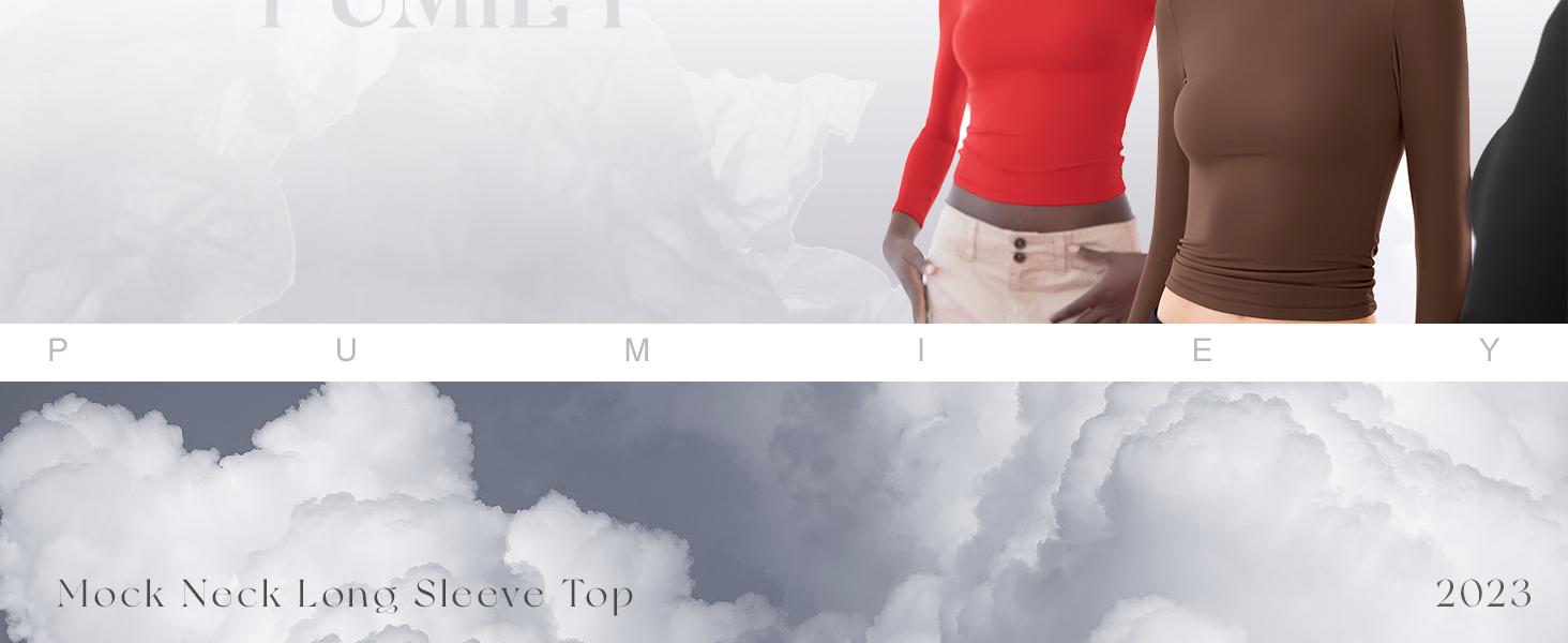 PUMIEY Women's Long Sleeve T-Shirt Mock Turtleneck Slim Fit Tops Sexy Basic Tee Casual Skinny Longsleeves Comfort T-Shirt for Women TiktokShopHolidayHaul