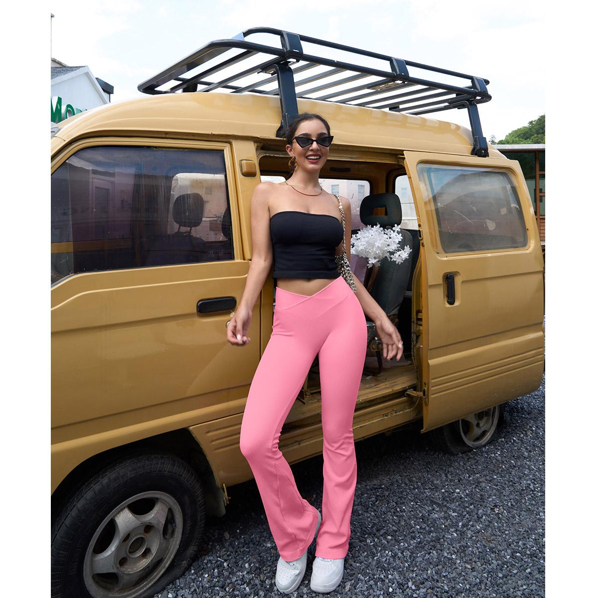 OQQ Women's 2 Piece Flare Pants Ribbed Seamless Workout High Waist and Cross Over Bell Tummy Control Bottoms Basic Comfort Exercise Flare Leggings SpringStatements OQQ Women's 2 Piece Flare Pants Ribbed Seamless Workout High Waist and Cross Over Bell Tummy Control Bottoms Basic Comfort Exercise Flare Leggings SpringStatements