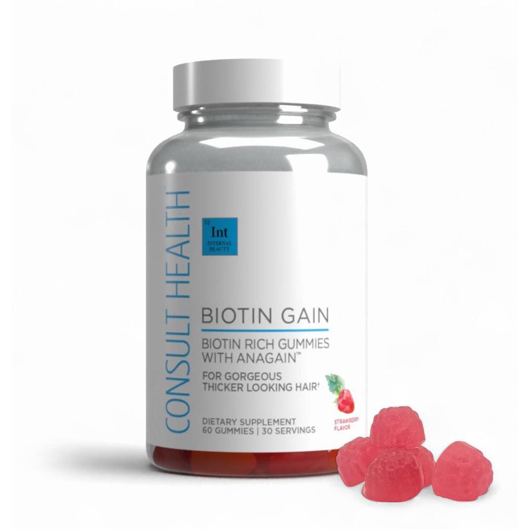 Biotin Gain Gummies - 60 Count, 10,000 mcg Biotin, AnaGain Extract, Strawberry Flavor, Dietary Supplement for Hair & Nail Health