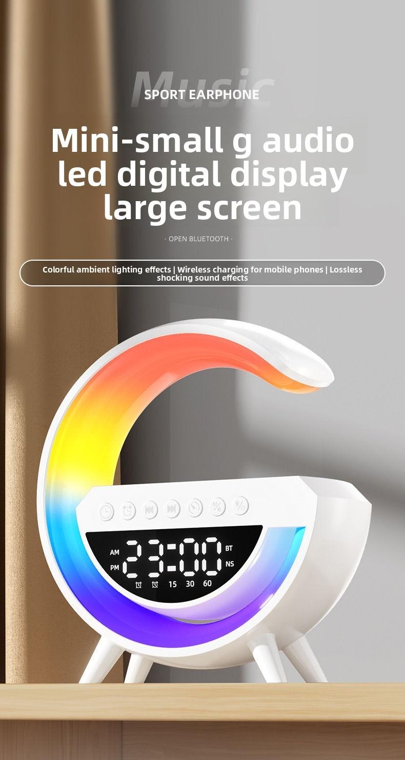 Multifunctional Atmosphere Night Light with Bluetooth Speaker Alarm Clock & Wireless Charger for Bedroom Bedside Speaker Ideal for Students Men