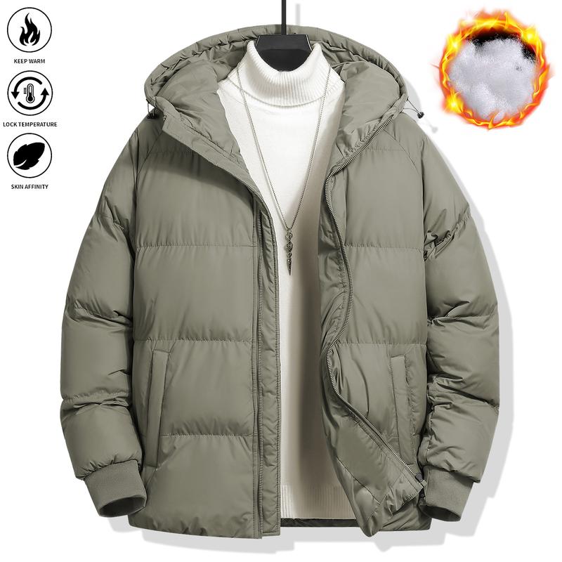 Men's Plain Pocket Zip Up Thick Warm HoodedPuffer Coat, Regular Fit Long Sleeve PaddedWinter Coat,Menswear, Cold Weather GearMens Clothing, Jackets for Men, Jackets,Men's Clothing