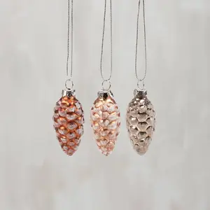 Glass Pinecone Christmas Ornament Set