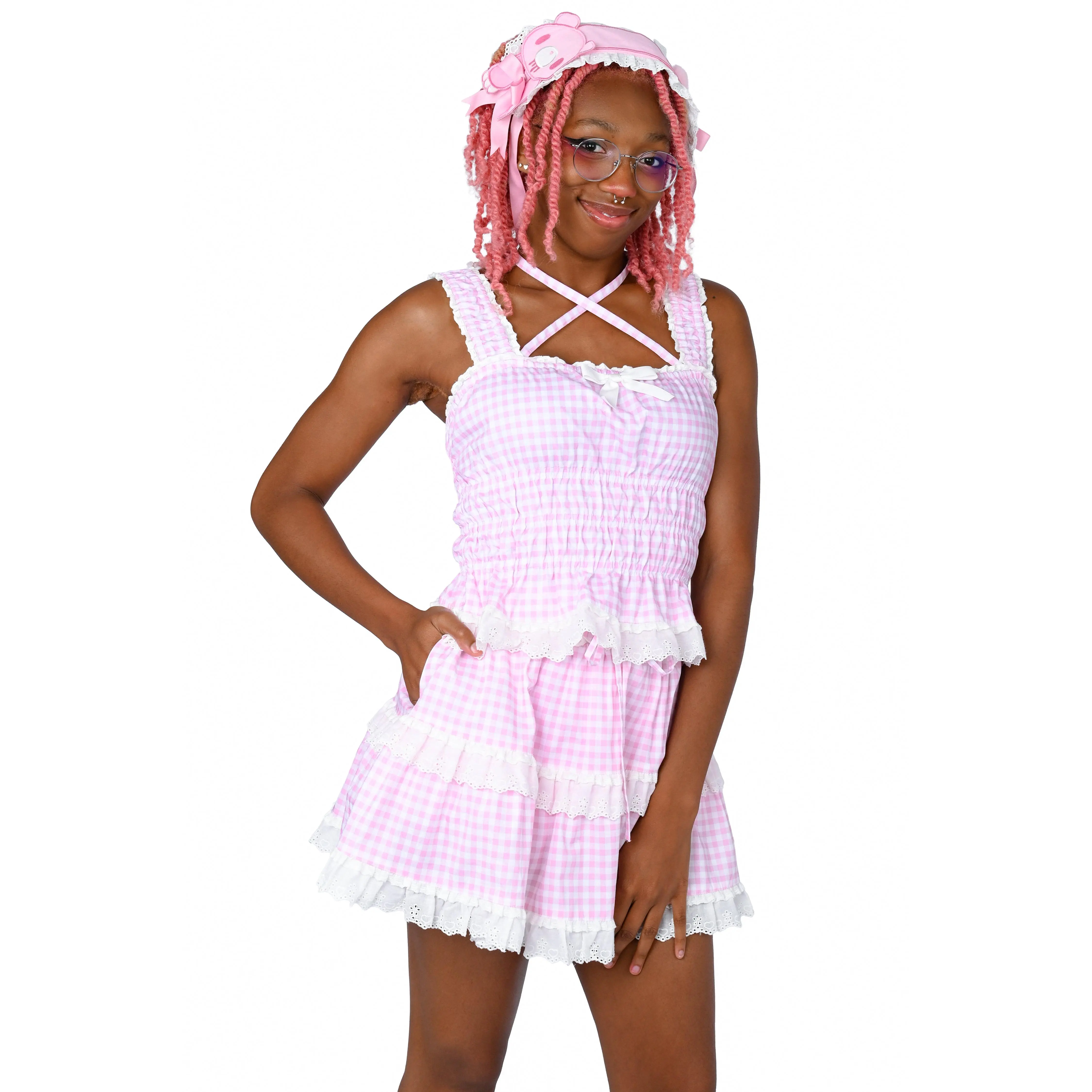 Katherine Shirred Camisole - Pink Gingham