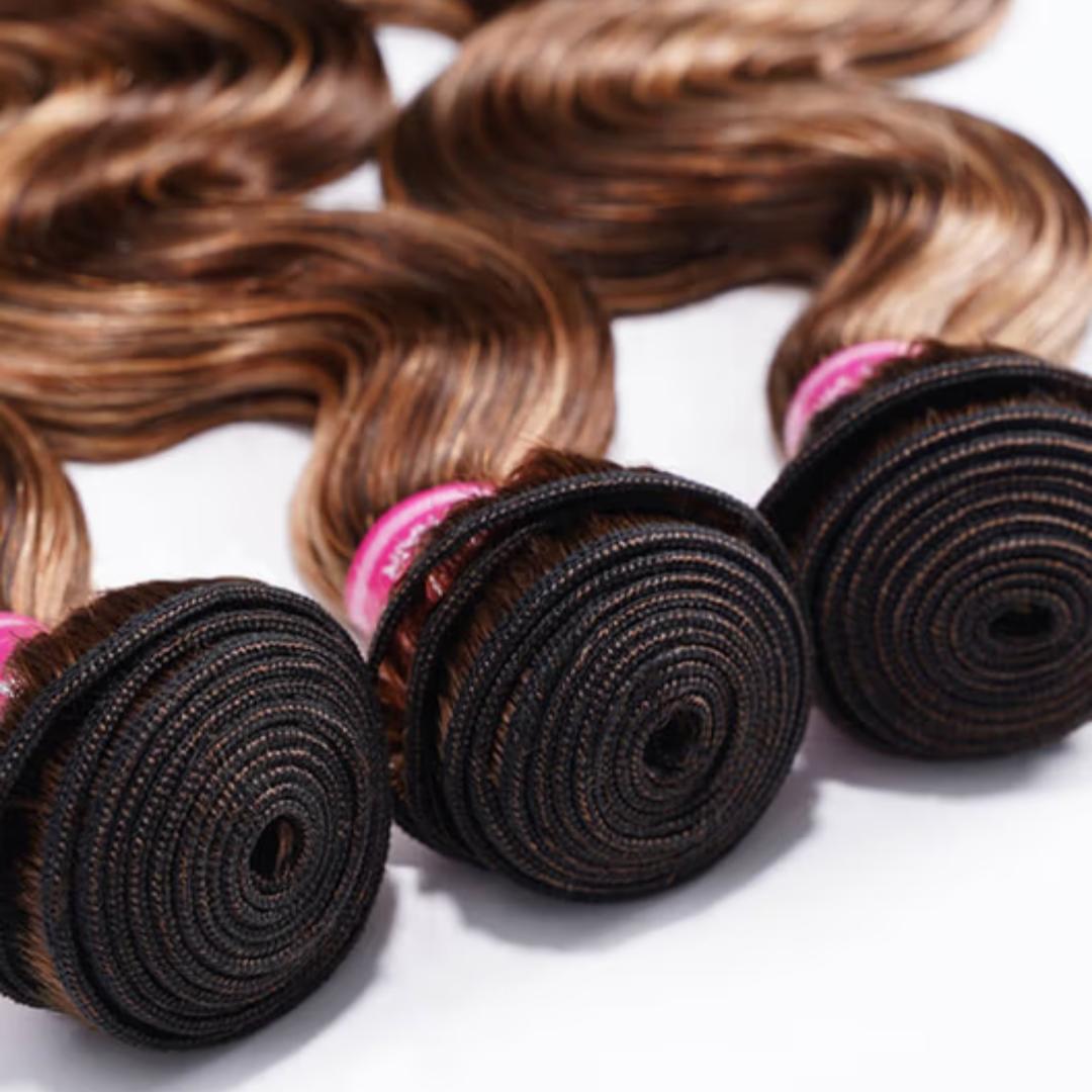 UNice Honey Blonde Highlight Body Wave Hair Weaving Bundles Human Hair Extensions & Pieces