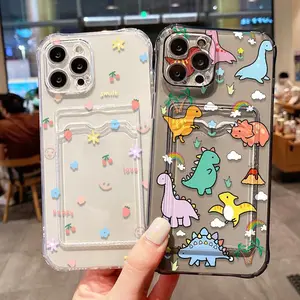 Cute Cartoon Dinosaur Shockproof Case For Samsung Galaxy S25 Ultra S26 A56 S24 FE A16 S23 A06 A36 A55 A26 Card Bag Phone Cover