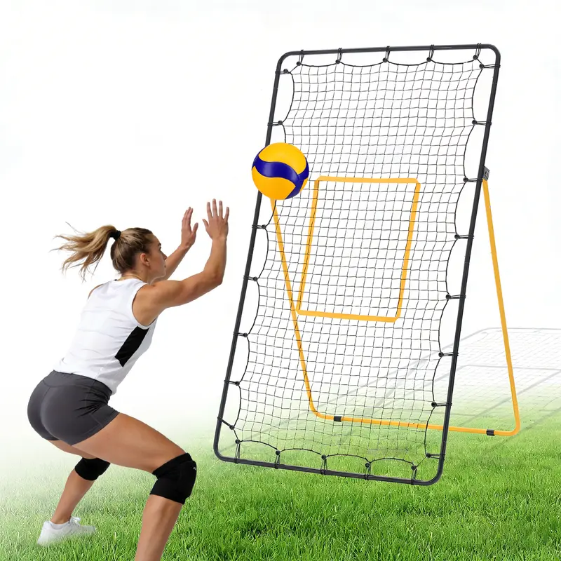 Sweetcrispy Volleyball Rebounder Net - 7x4 ft Volleyball Equipment with Portable Steel Frame, High-Tensile Kick-Resist Water-Resistant Mesh, 5 All-Sport Angles, No Dead Zones, Quick Setup, Beach Use, Consistent Energetic Returns, Storage Bag Included