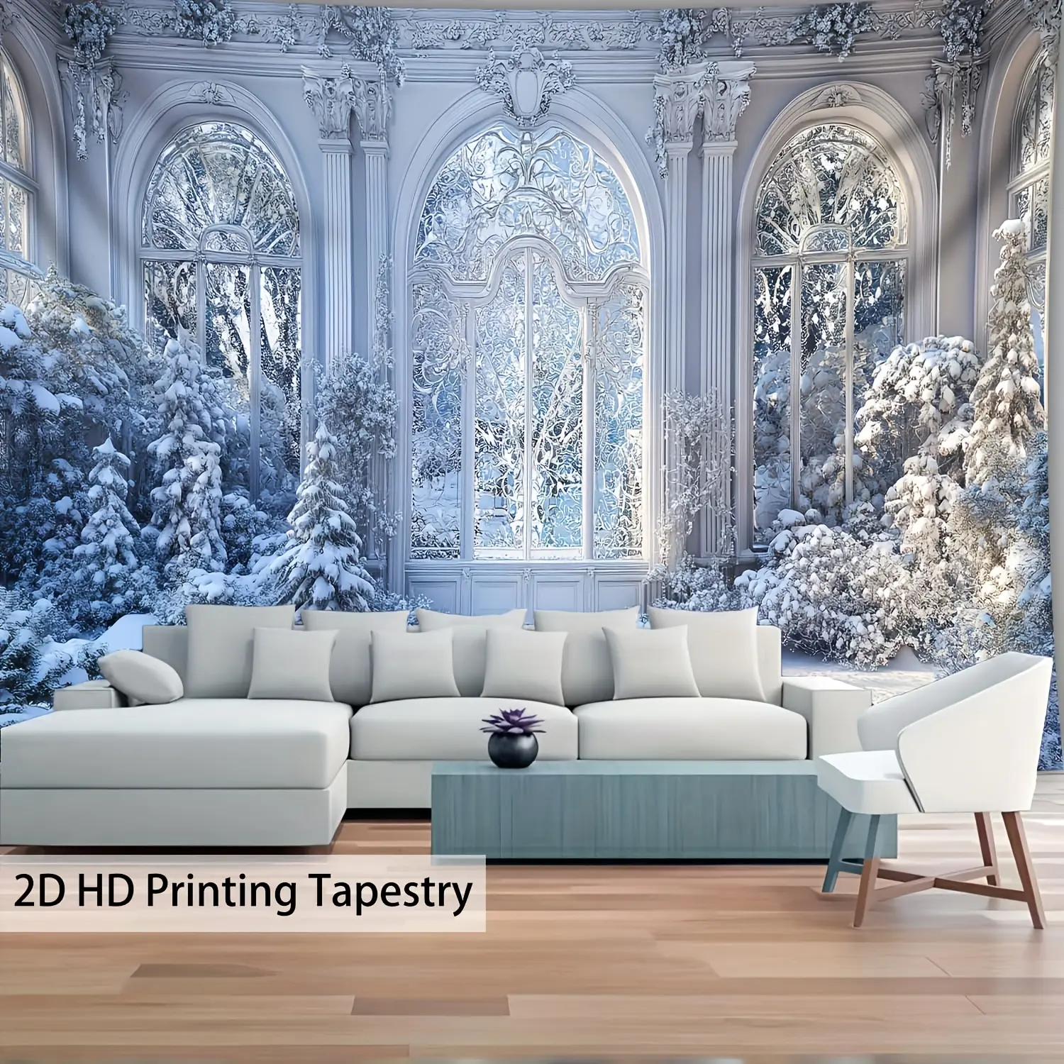 Ultra-Large 2D Flat Printing Winter Landscape Wall Tapestry - 1pc High-Res Digital Polyester Decor, Free Hanging Clips, Aesthetic Home Backdrop for Living Room, Wall Tapestries for Room Decor, Tapestry Wall Mural
