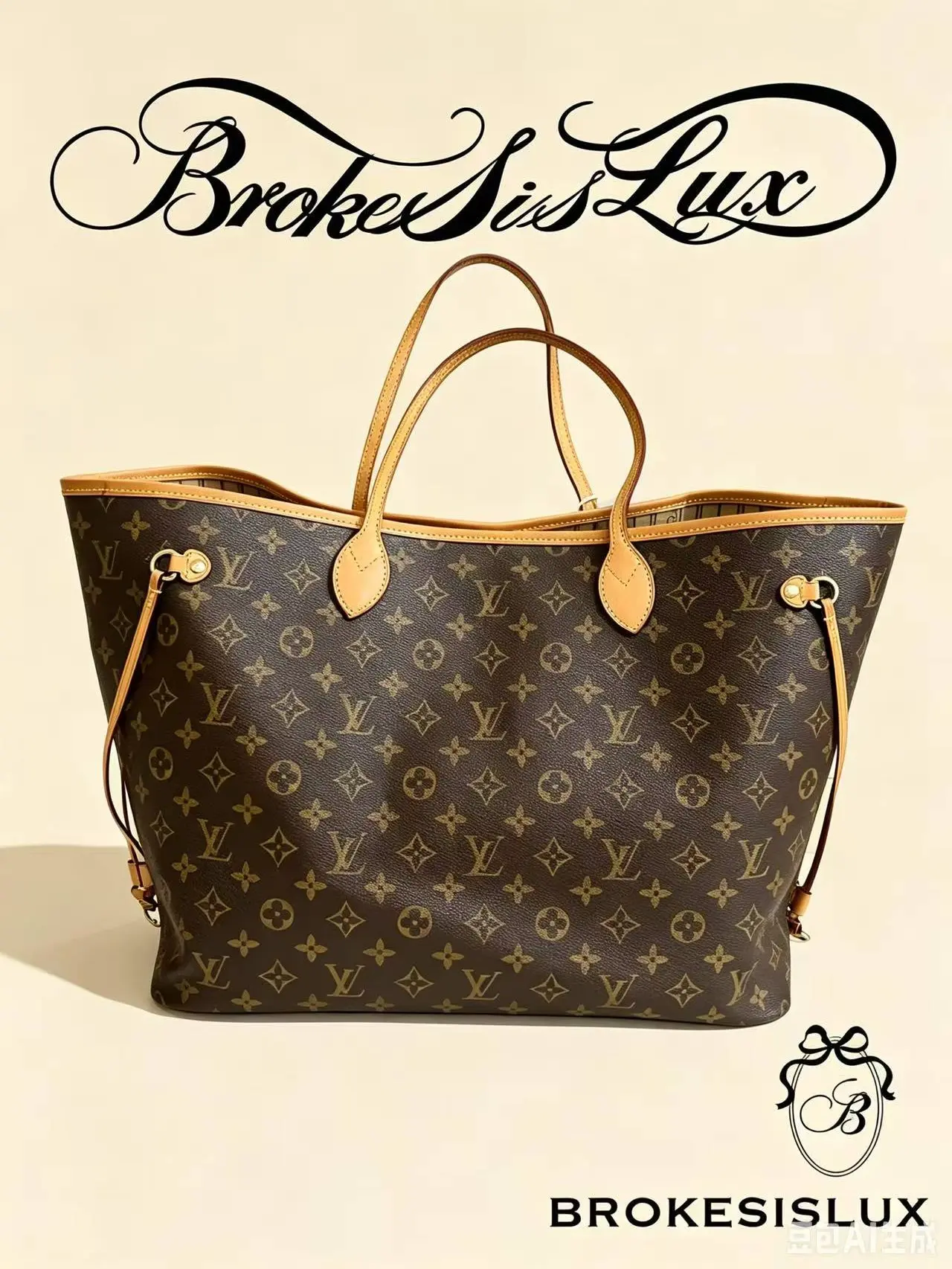 Pre-owned Louis Vuitton Neverfull GM Monogram Canvas Carryall Tote High Quality Bag with Natural Vachetta Leather Trims, Adjustable Drawstrings