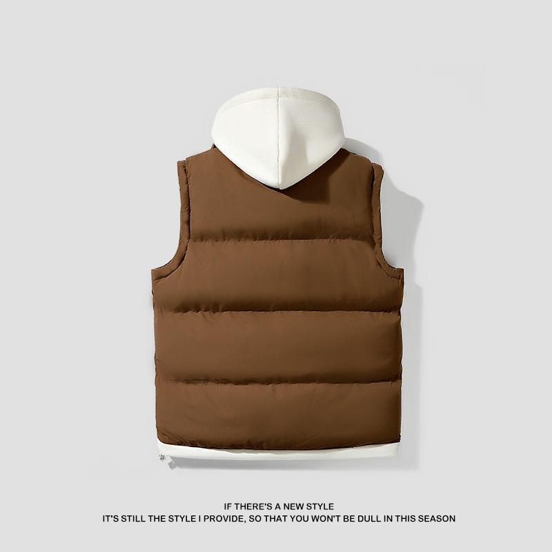 Men's hooded vest cotton-padded thick warm sleeveless jacket vest waistcoat faux two-piece coat, available in various colors, men's Christmas clothing, men's gift