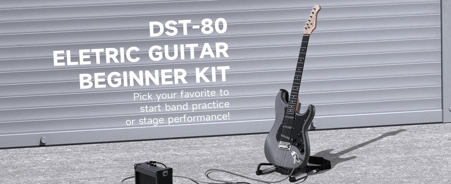 Donner DST-80 ST Electric Guitar Kit with Amplifier, Bag, Strap, String, Tuner, Cable, Capo and Pick, SSS Pickups