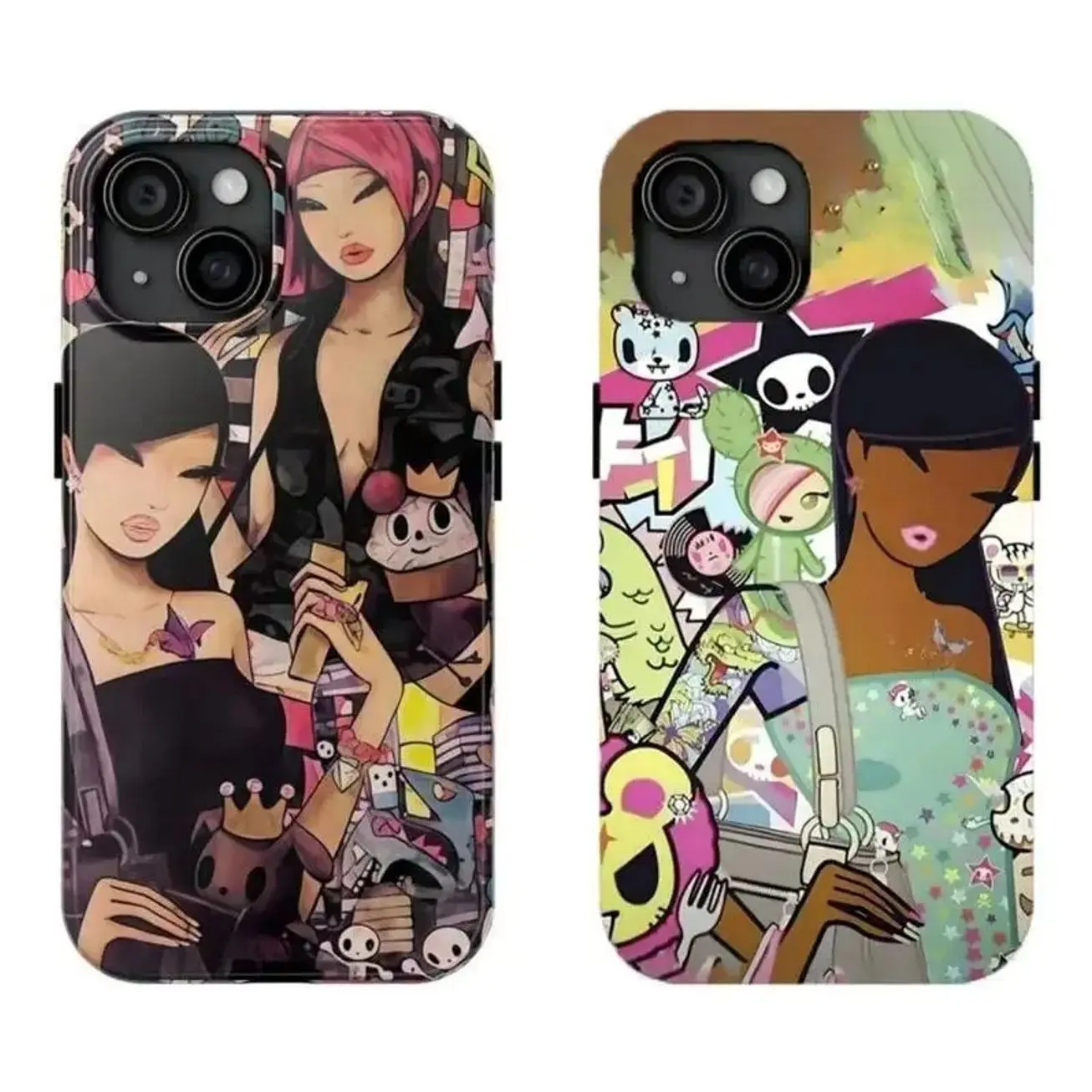 Y2k Aesthetic Tokidoki Collage Phone Case Brown Skin Tokidoki Girl Phone Case Compatible for iPhone 17Promax 16 15 14 13 12 11 and for Samsung Galaxy S21-S25 Perfect Gift for  Gifts For Women Men JHM