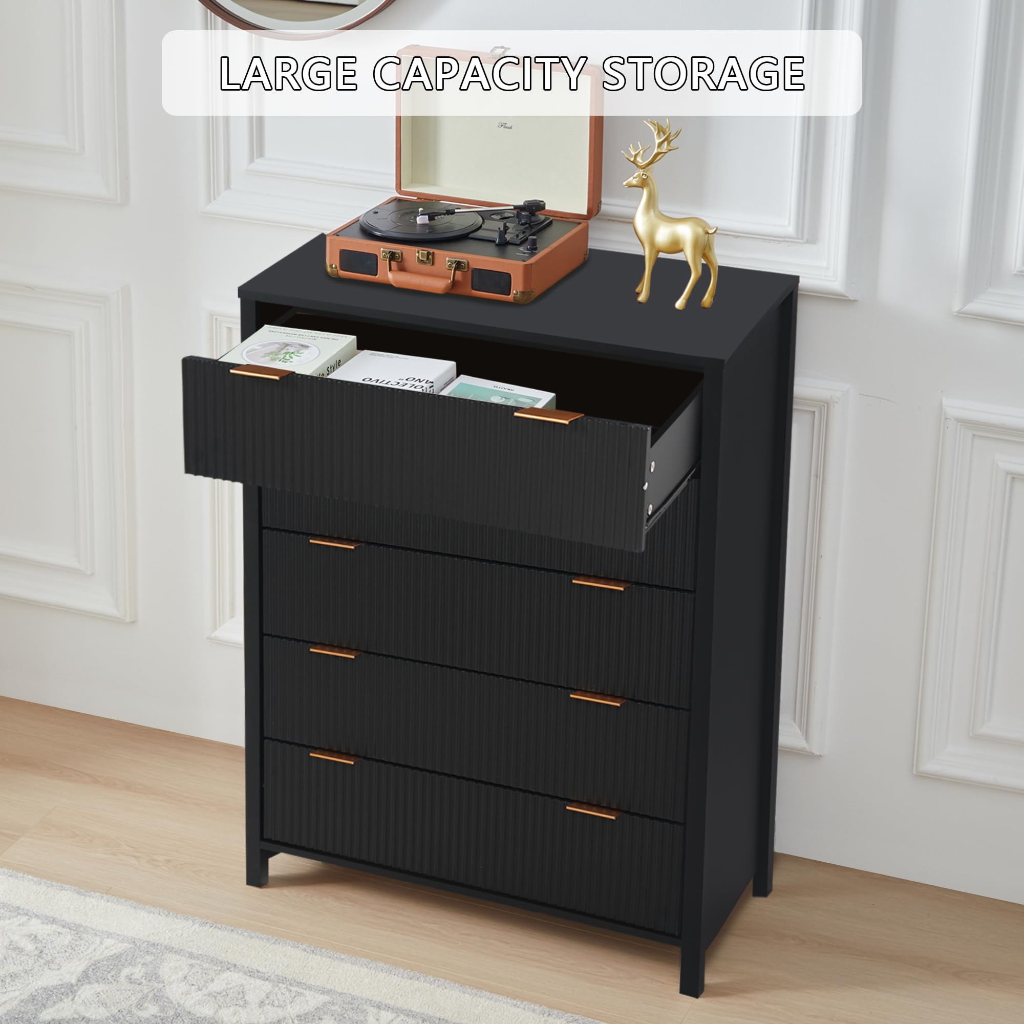 Giratree 4 5 Drawer Dressers for Bedroom, Modern Closet Chest of Drawers with Waveform Fluted Panel, Large Wood Storage Dresser Organizer for Nursery Bedroom Living Room Hallway Closet Giratree 4 5 Drawer Dressers for Bedroom, Modern Closet Chest of Drawers with Waveform Fluted Panel, Large Wood Storage Dresser Organizer for Nursery Bedroom Living Room Hallway Closet