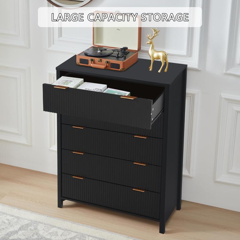 Giratree 4 5 Drawer Dressers for Bedroom, Modern Closet Chest of Drawers with Waveform Fluted Panel, Large Wood Storage Dresser Organizer for Nursery Bedroom Living Room Hallway Closet