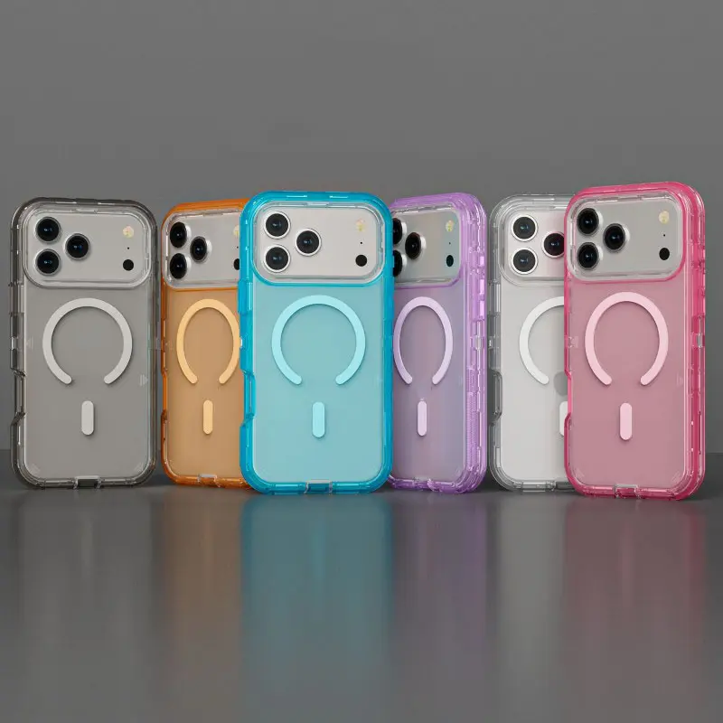 Magnetic 3-in-1 shockproof case for iPhone 17 Pro Max / 16 / 15 / 14 / 13 / 12 Pro. Clear solid color protective cover. Full protection. Anti-drop. Simple style hn0531-2