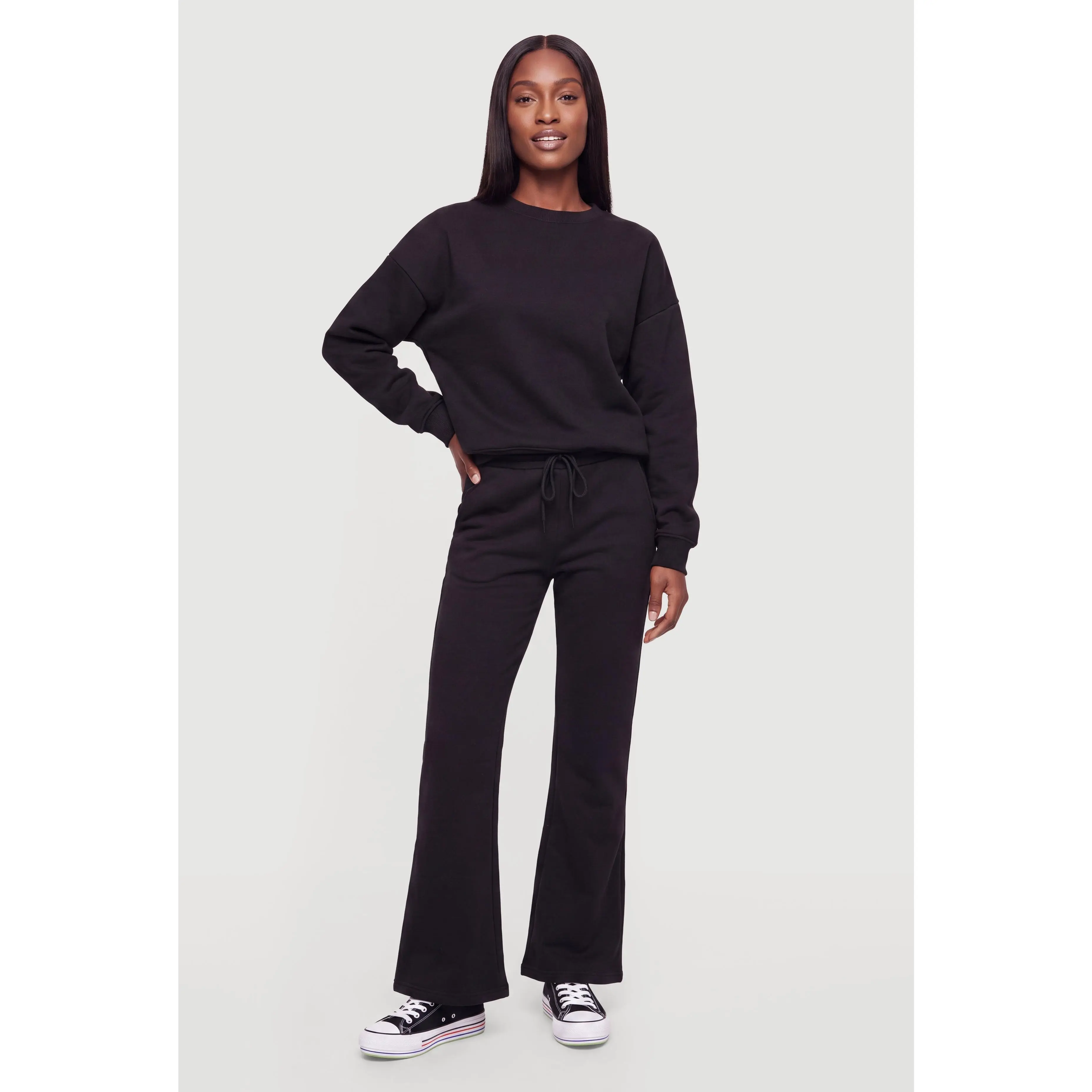 Drawstring Waist Flare Leg Fleece Sweatpants