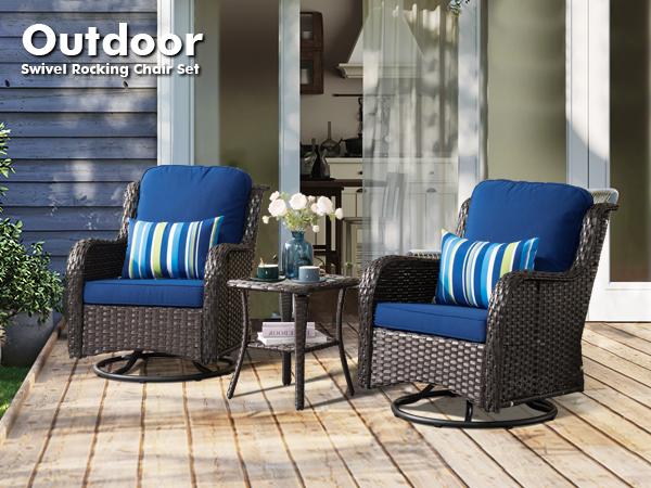 Ovios Patio Furniture Set 3-Piece with Swivel Chair & Side Table, High Back Design, Wicker & Cushion Combo, Easy Assembly, 250 LBS Weight Capacity Ovios Patio Furniture Set 3-Piece with Swivel Chair & Side Table, High Back Design, Wicker & Cushion Combo, Easy Assembly, 250 LBS Weight Capacity