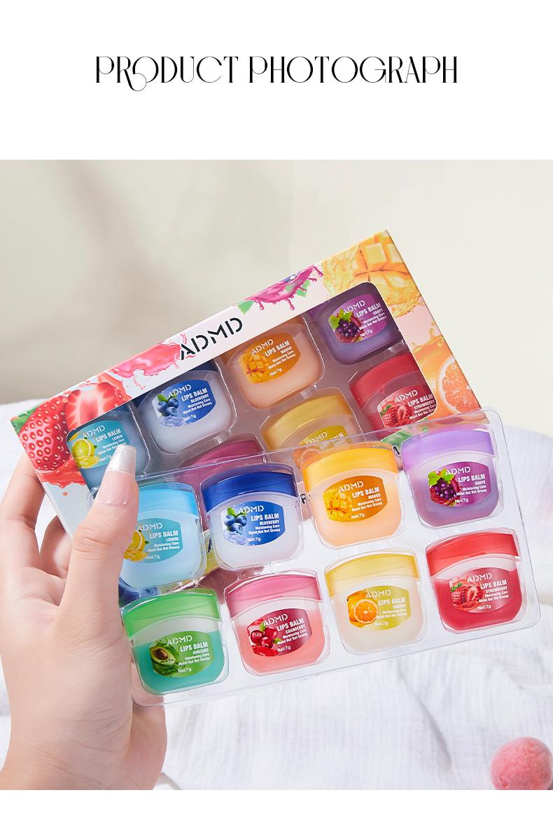 8pcs Fruit-Flavor Lip Balm Gift Set Natural Moisturizing Long-Lasting Hydration Assorted Fruit Scents