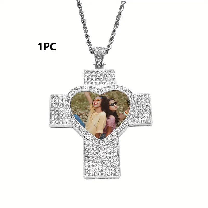 Picture Chain Pendant 18K Gold Wing Bezel Charms  Plated Hip Hop Pendant Necklace